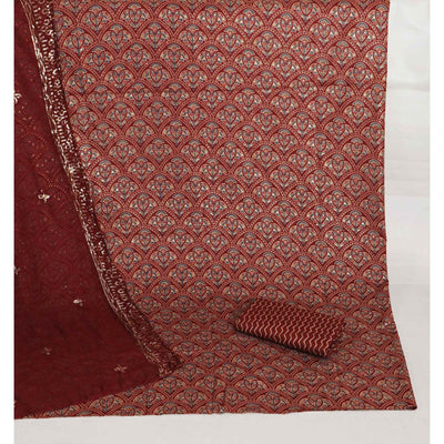Maroon Floral Foil Printed Cotton Blend Dress Material