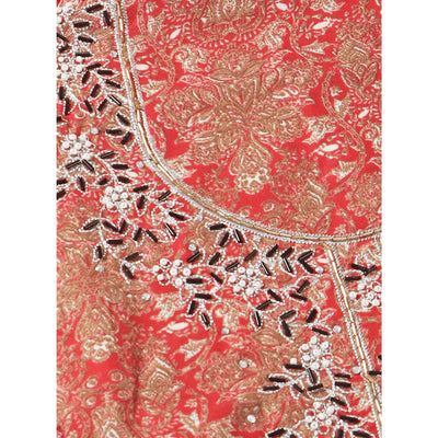 Gajari Pink Floral Printed With Hand Embroidery Pure Cotton Dress Material