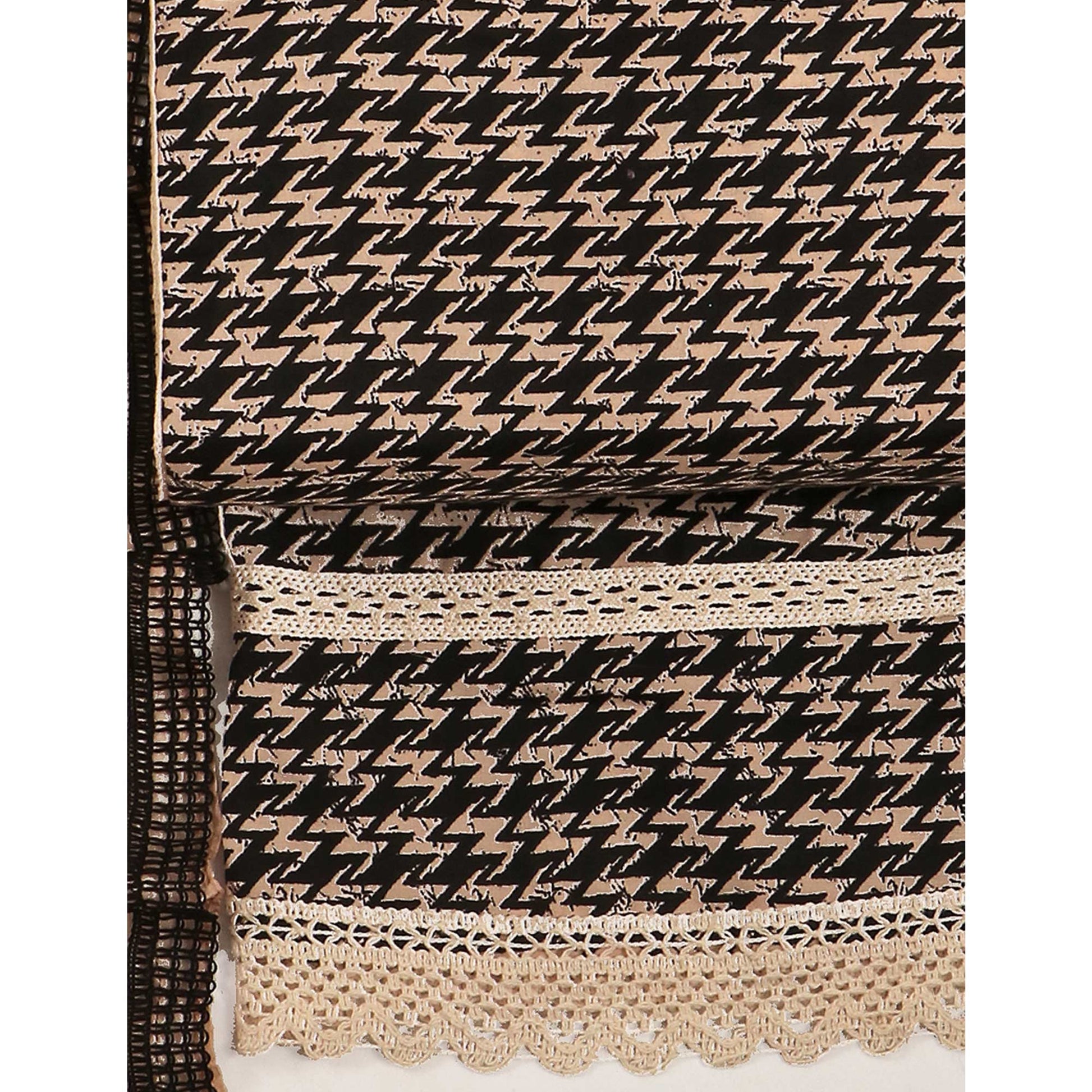 Cream & Black Printed Pure Cotton Dress Material