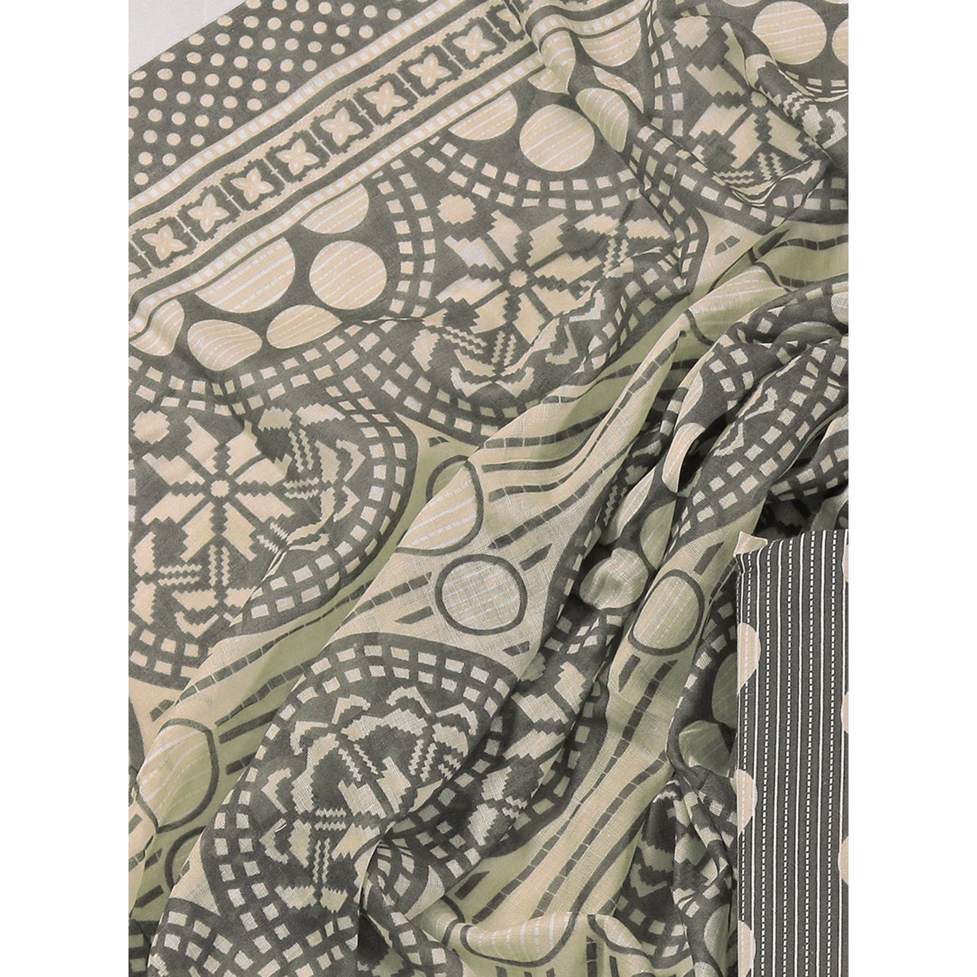 Grey Printed With Gota Patti Work Pure Cotton Dress Material
