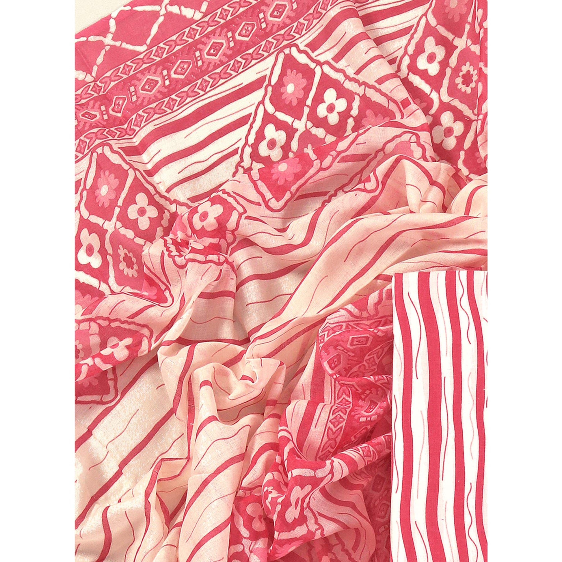 Gajari Pink Leheriya Printed With Gota Patti  Work Pure Cotton Dress Material