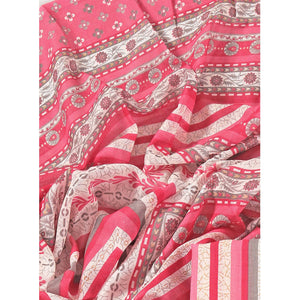 Gajari Pink Striped Printed With Gota Patti Work Pure Cotton Dress Material