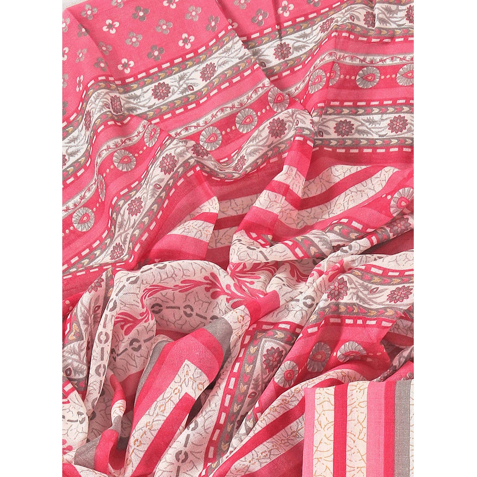 Gajari Pink Striped Printed With Gota Patti Work Pure Cotton Dress Material