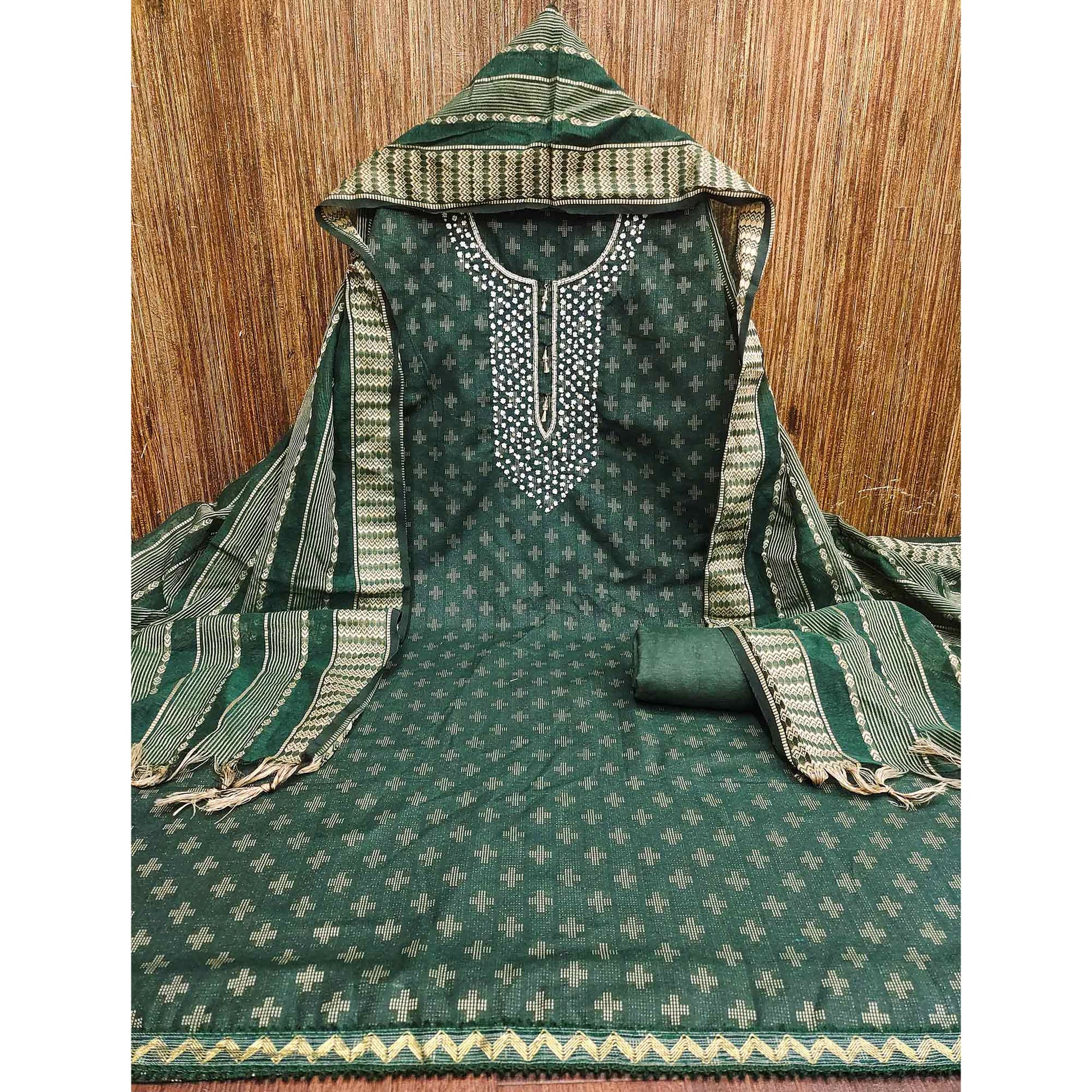 green-woven-with-handwork-cotton-blend-dress-material-1