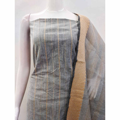 Grey Woven Cotton Blend Dress Material