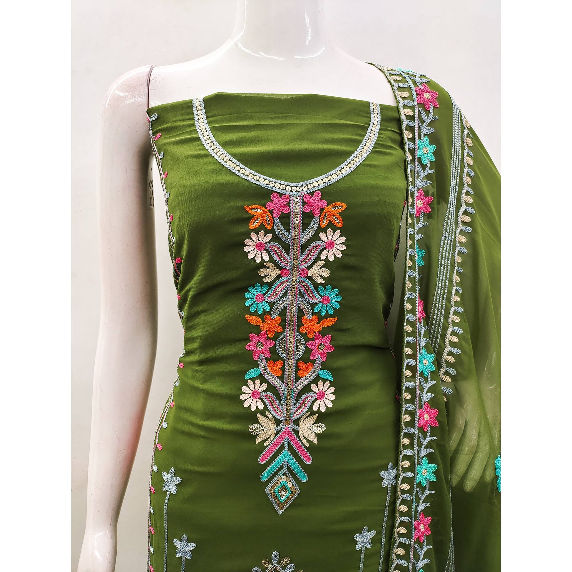 green-floral-sequins-embroidered-georgette-dress-material-3