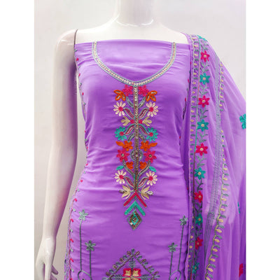 Lavender Floral Sequins Embroidered Georgette Dress Material