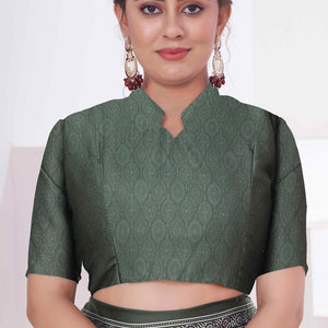 Bottle Green Digital Printed Crepe Saree