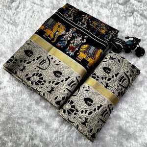grey-black-kalamkari-printed-pure-mulmul-cotton-saree