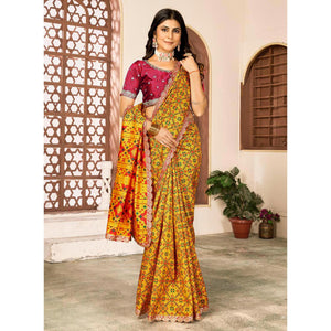 Mustard Printed Patola Tussar Silk Saree