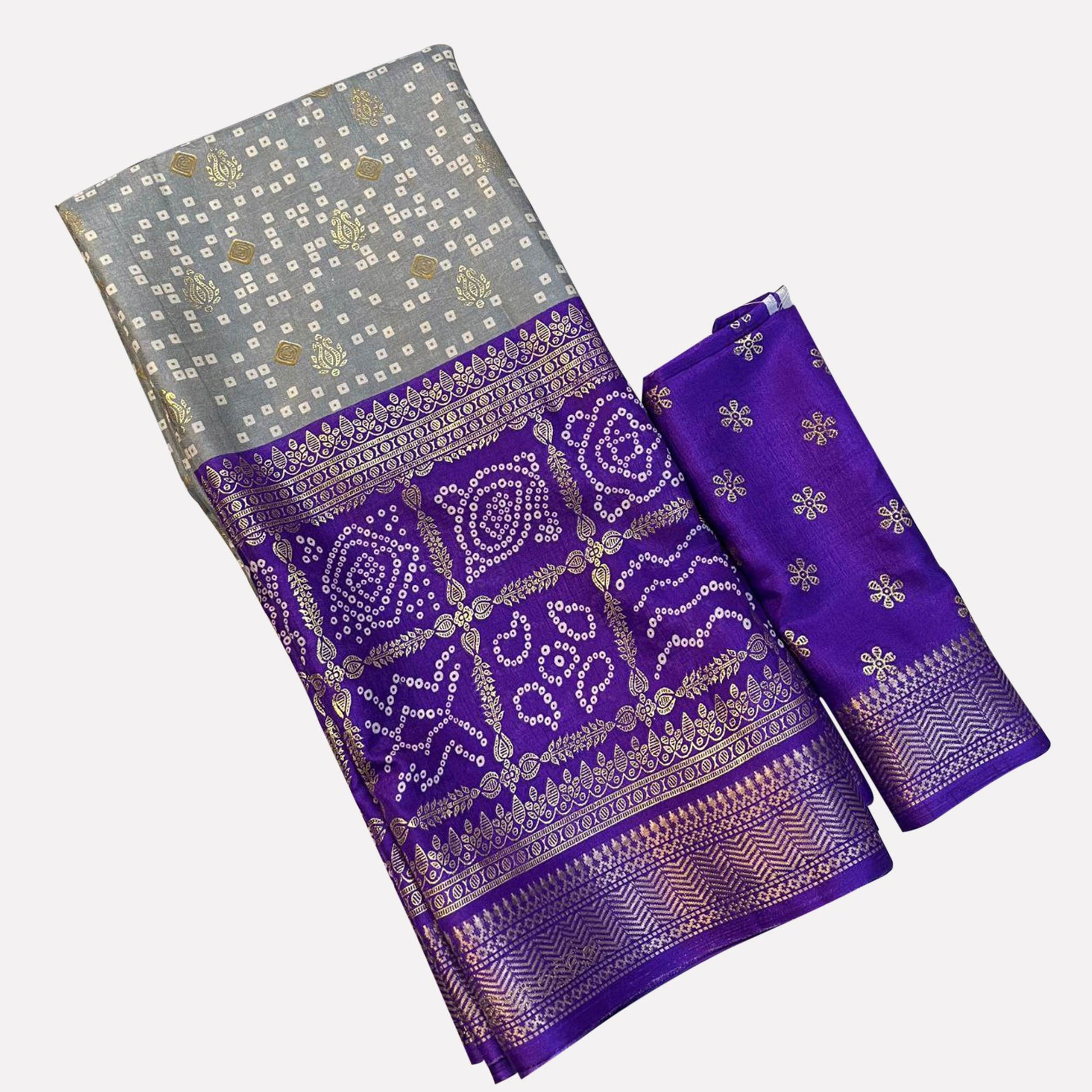 grey-purple-woven-with-bandhani-printed-dola-silk-saree