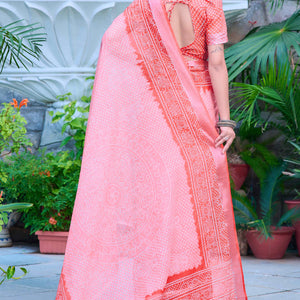 Gajri Pink Bandhani Printed Linen Saree