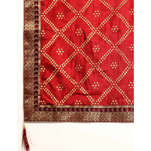Maroon Bandhani Foil Printed Vichitra Silk Saree