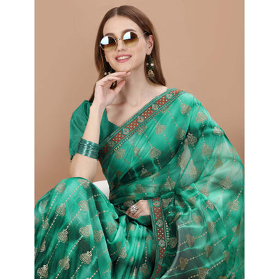 green-foil-printed-lycra-saree-with-lace-border