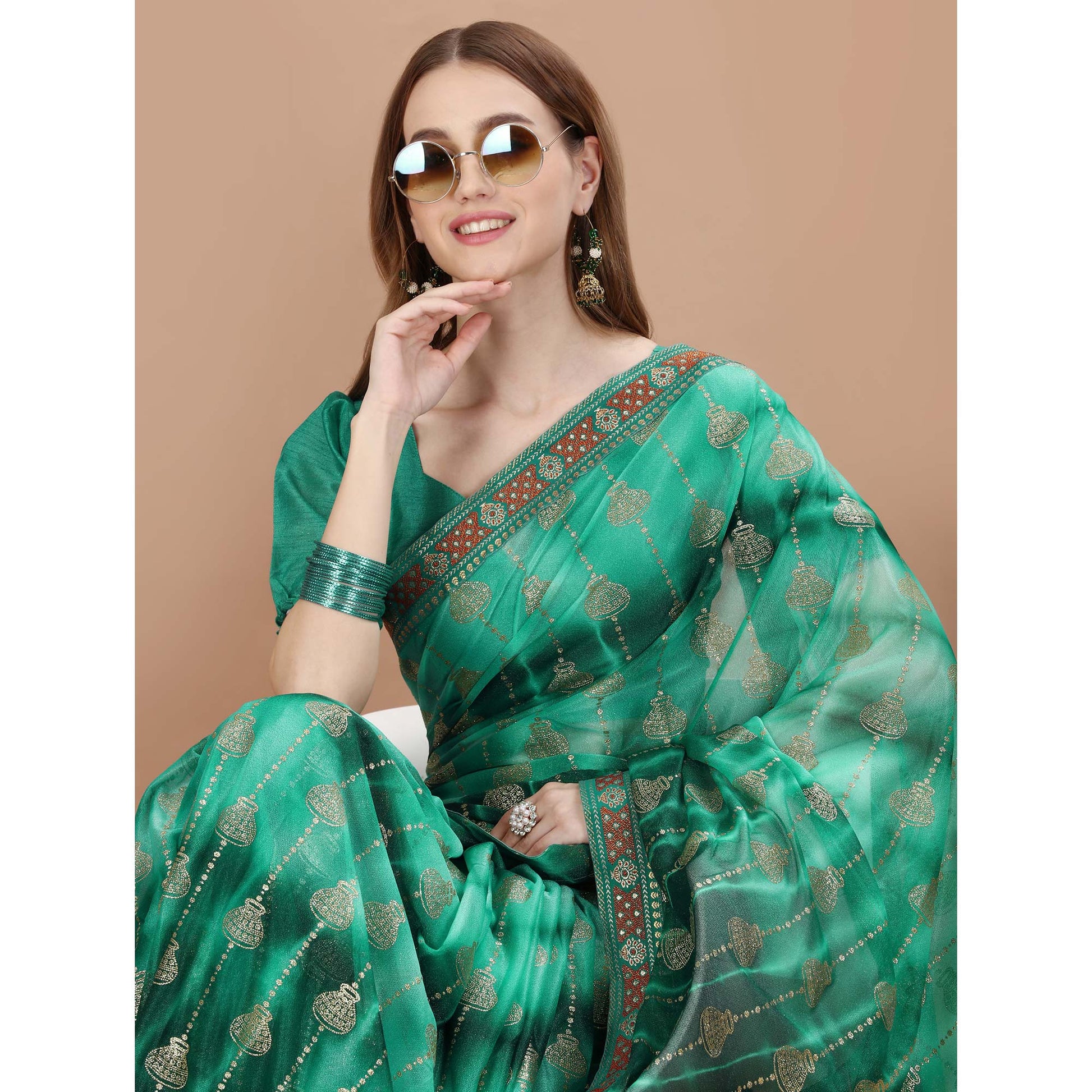 green-foil-printed-lycra-saree-with-lace-border