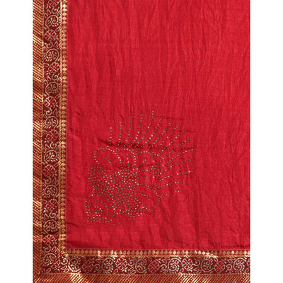 Maroon Swarovski Work Vichitra Silk Saree With Fancy Border