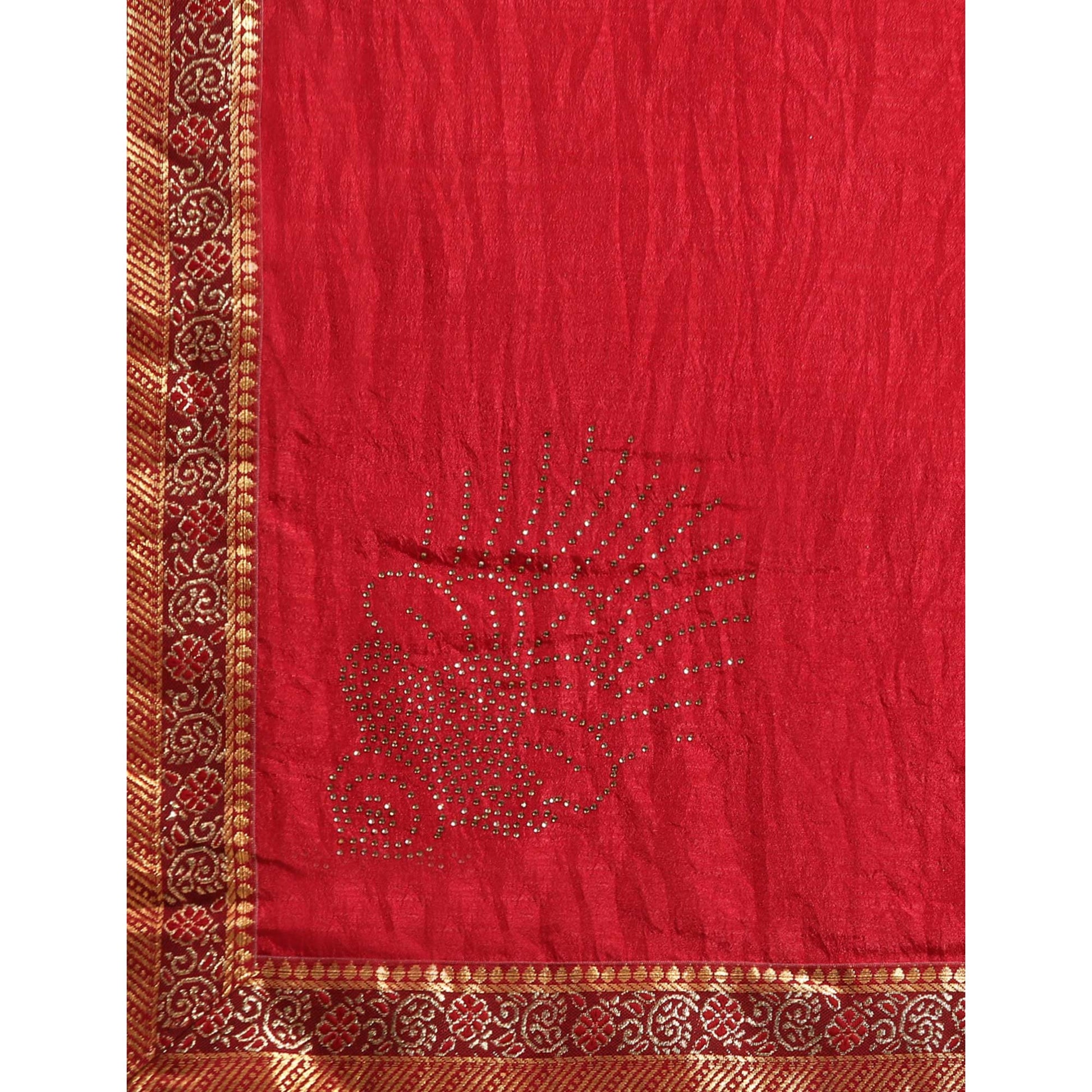 Maroon Swarovski Work Vichitra Silk Saree With Fancy Border