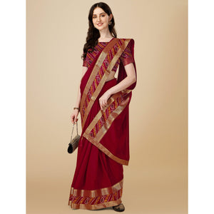 Maroon Solid Vichitra Silk Saree