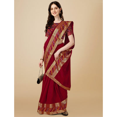 Maroon Solid Vichitra Silk Saree