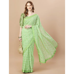 green-foil-printed-chiffon-saree-with-lace-border-3