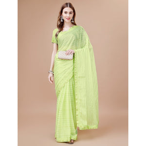 Lemon Green Zari Work Chiffon Saree