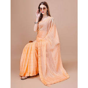 Light Orange Zari Work Chiffon Saree