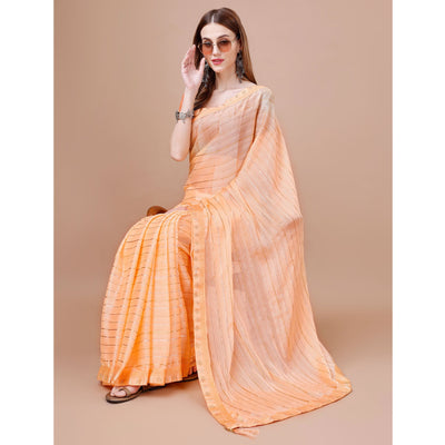 Light Orange Zari Work Chiffon Saree