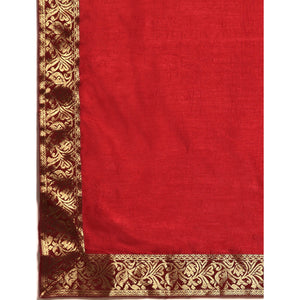 Maroon Solid Vichitra Silk Saree With Fancy Zari Border