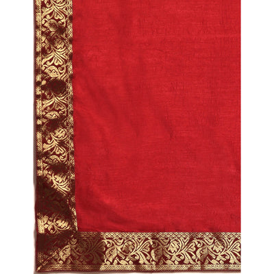 Maroon Solid Vichitra Silk Saree With Fancy Zari Border