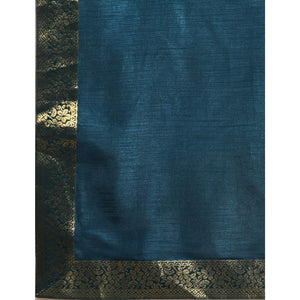 Blue Solid Vichitra Silk Saree With Fancy Zari Border