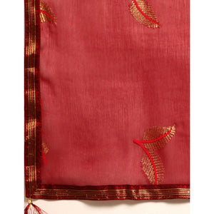 Maroon Sequins Embroidered Chiffon Saree With Tassels