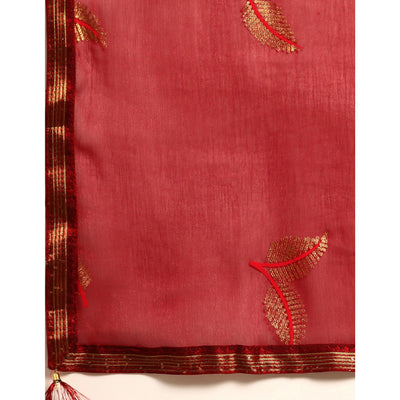 Maroon Sequins Embroidered Chiffon Saree With Tassels