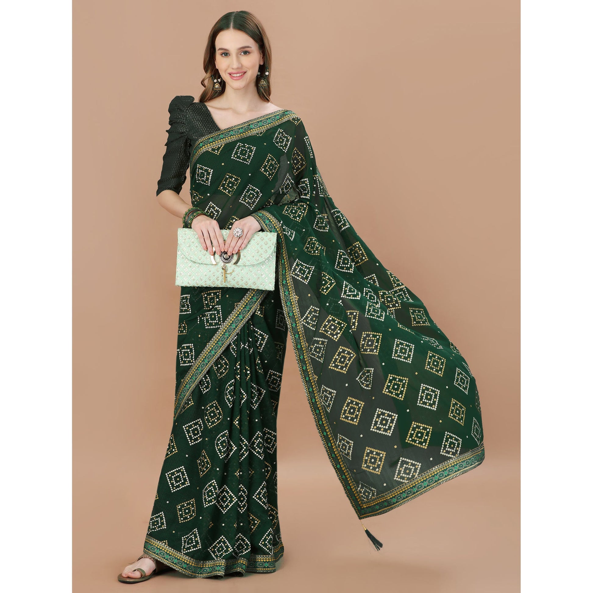 green-bandhani-printed-chiffon-saree-7