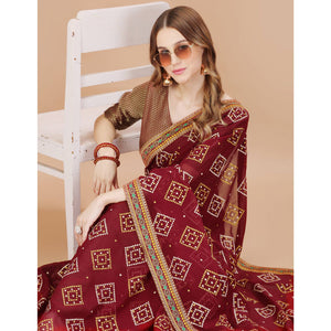 Brown Bandhani Printed Chiffon Saree