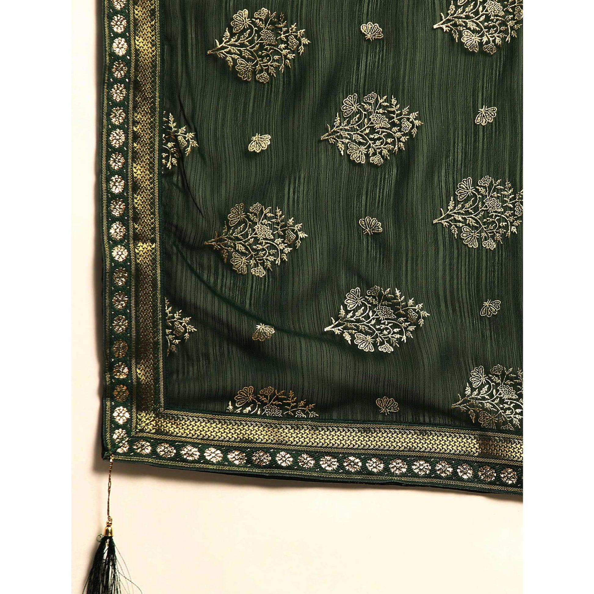green-floral-foil-printed-chiffon-saree-with-tassels