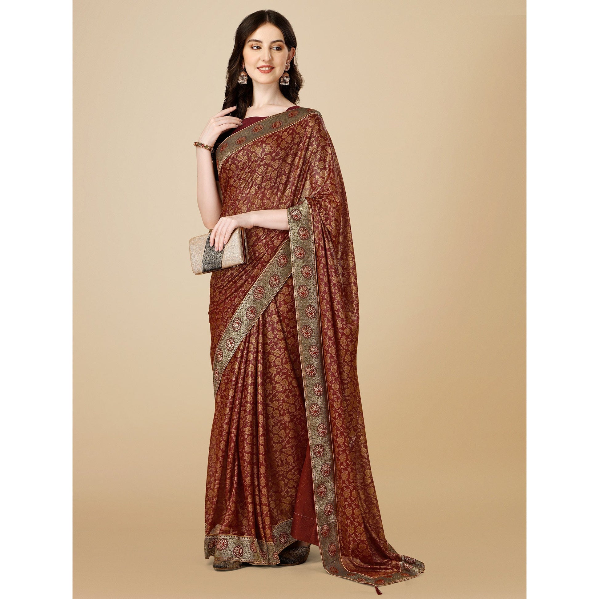 Maroon Floral Handloom Woven Rayon Saree