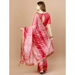 Gajari Pink Zari Work Chiffon Saree Lace Border