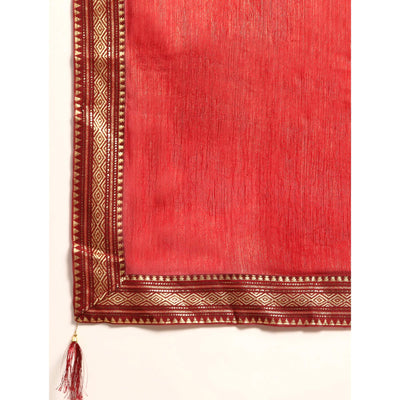 Maroon Solid With Woven Border Chiffon Saree With Tassels