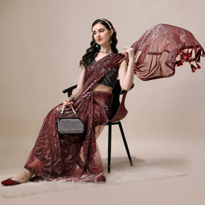 Maroon Floral Printed Rayon Saree