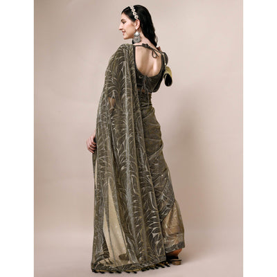 Mehendi Green Floral Printed Rayon Saree