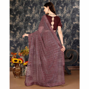 Dark Mauve Tikali With Floral Embroidered Lycra Saree