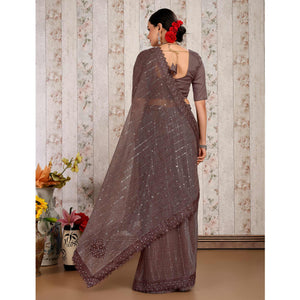 Brown Tikali With Floral Embroidered Lycra Saree