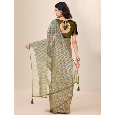 Mehandi Green Foil Printed Lycra Saree