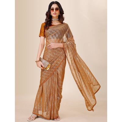 Chikoo Foil Printed Lycra Saree