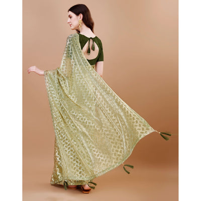 Light Green Foil Printed Lycra Saree