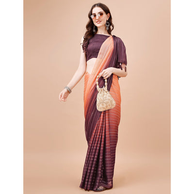 Brown Zari Woven Chiffon Saree