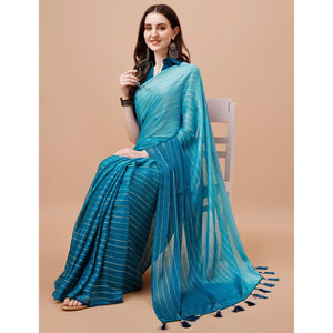 Blue Zari Woven Chiffon Saree