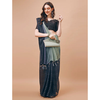 Grey Zari Woven Chiffon Saree