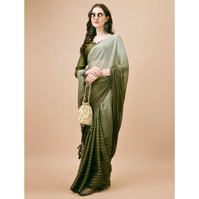 Mehendi Green Zari Woven Chiffon Saree