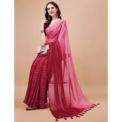 Maroon Zari Woven Chiffon Saree